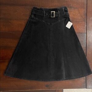 Free People NWT  Black A-Line Skirt with Belt